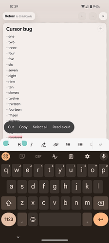 supernotes cursor bug on android